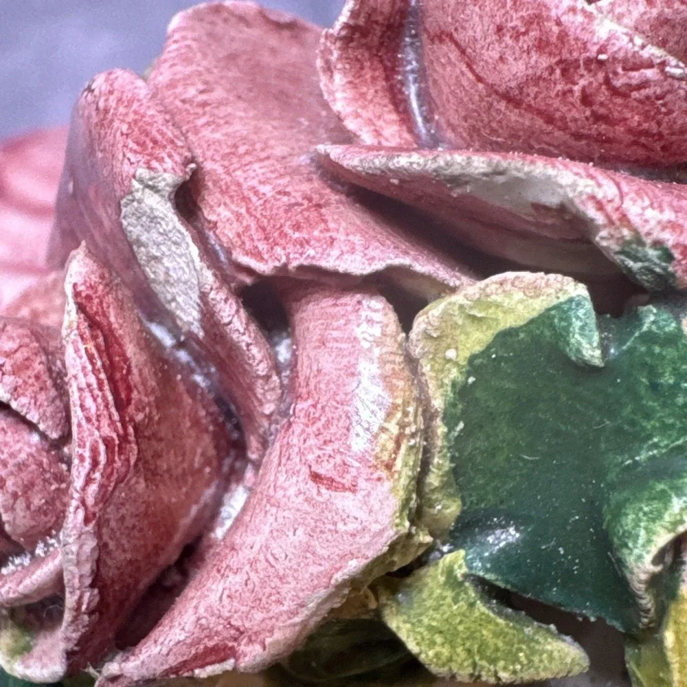 VINTAGE Capodimonte Cupcake Trinket Box Ring Dish Italy Pink Floral topper VGUC!